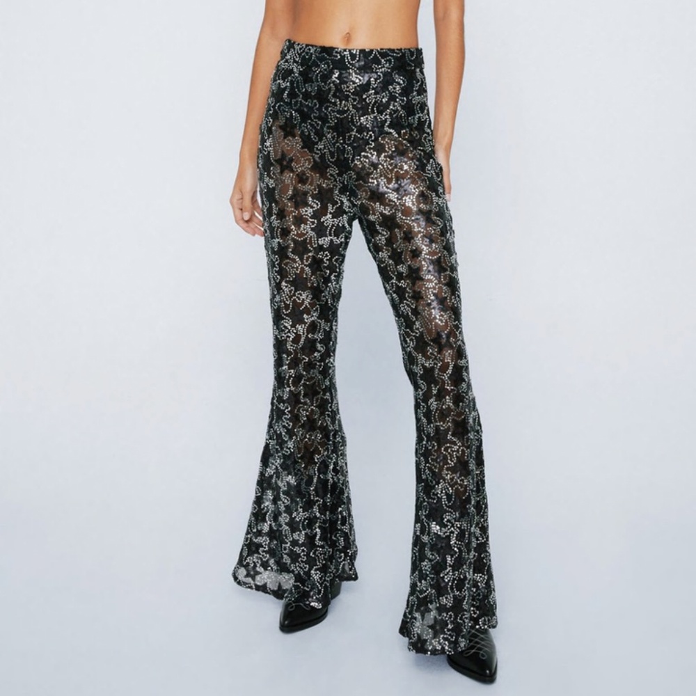 Star Print Sequin Pants - Nasty Gal Size 10
